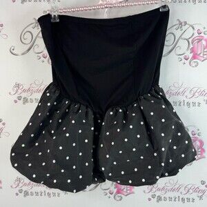 No comment strapless tank top shirt ruffle hem dotted Elegant Black Polka Dot